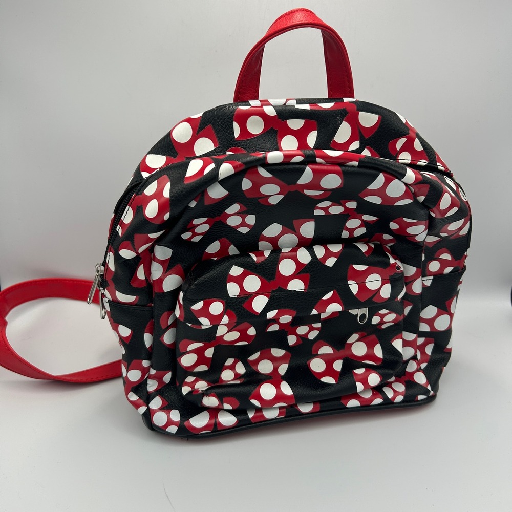 Disney Parks Minnie Mouse Polka Dot Bow Mini Backpack Red Black White Kids Twins